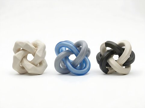 Three interlocking chain links in gray, blue, and black