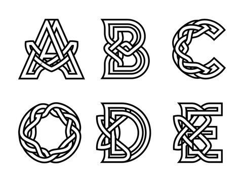 Celtic knot letters a to e