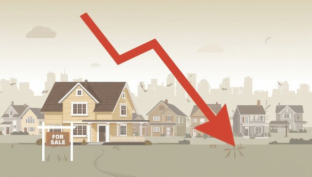 Depictions of decreasing property prices and sinking home worth.