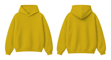 Bright Yellow Oversized Hoodie Isolated on Transparent Background Front and Back View © Drip