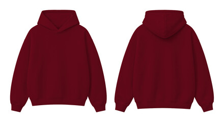 Burgundy Red Oversized Hoodie Isolated on Transparent Background Front and Back View © Drip