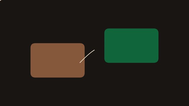Minimalist animated connection between brown and green rounded rectangles on dark animation 4k background