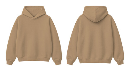Light Brown Oversized Hoodie Isolated on Transparent Background Front and Back View © Drip