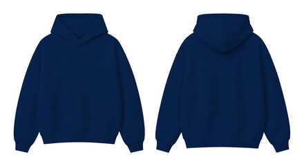 Navy Blue Oversized Hoodie Isolated on Transparent Background Front and Back View © Drip