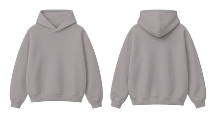 Neutral Gray Oversized Hoodie Isolated on Transparent Background Front and Back View © Drip