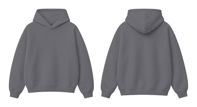 Light Gray Oversized Hoodie Isolated on Transparent Background Front and Back View
