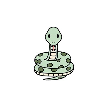 Cute green snake vector cartoon character in coiled position