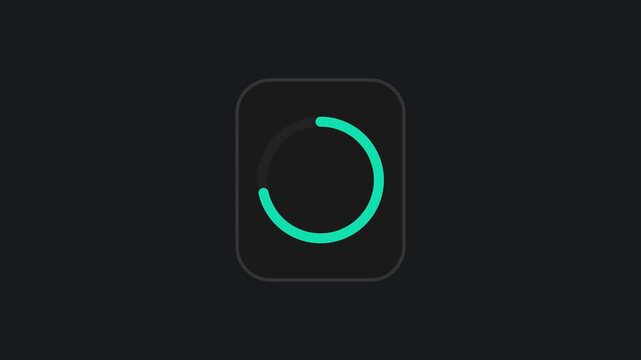 Minimalist circular progress bar loading animation with teal glowing ring on dark 4k background circle