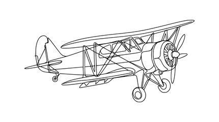Vintage Biplane Aircraft Line Art Drawing © Wesi