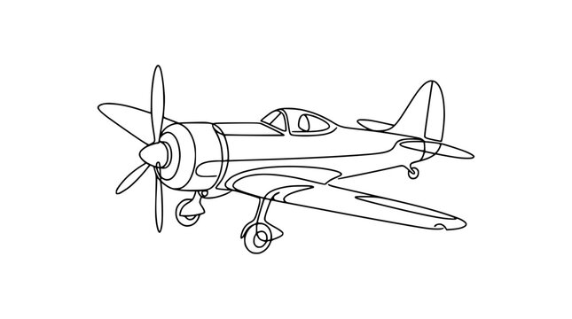 Vintage Propeller Airplane Line Art Illustration