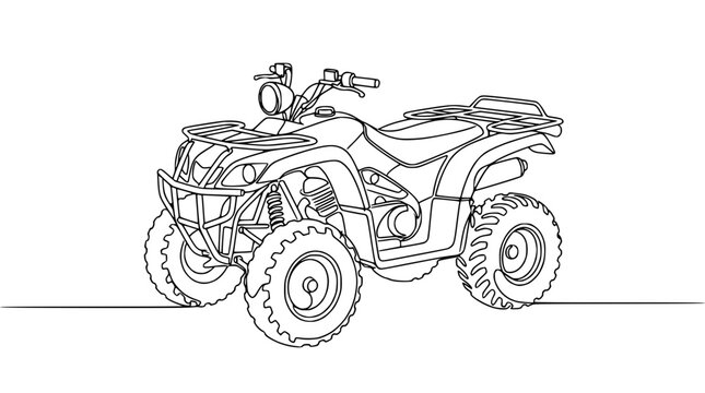 All-terrain vehicle line drawing, ATV outline, off-road vehicle sketch