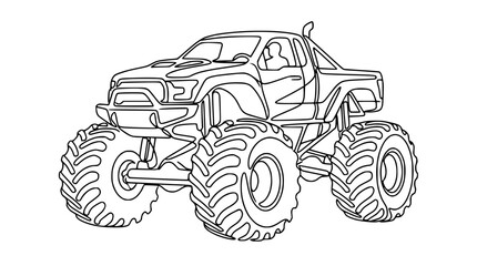 Monster Truck Outline Drawing, Big Wheels, Off-Road Vehicle, Line Art © Wesi