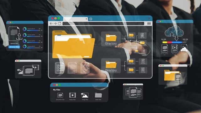 Modern Digital File Management Interface with Interactive Elements, Office Setting, Technology and Productivity Concept in Professional Environment Sigmoid