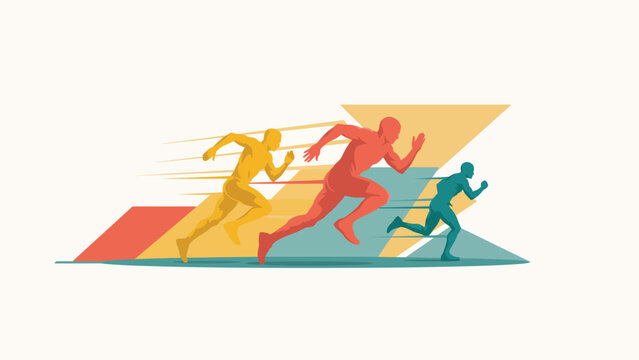 Dynamic vector illustration of people sprinting on a track with athletes competition movement training exercise