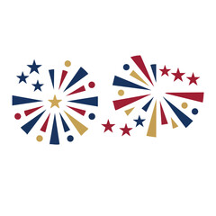 Fototapeta premium Fireworks with Stars and Shapes in Red, Blue, and Gold Colors Featuring Celebration, Independence, Festive with Patriotic