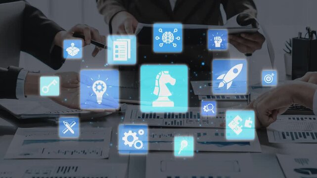Innovation icons show creativity, teamwork, and project development. Innovation helps organizations design solutions, build strategy, and grow with new business opportunities. Funnel