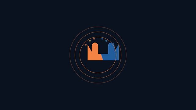 Minimalist crown animation with pulsing circular waves on dark 4k background, motion branding corporate