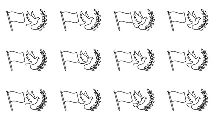 Fototapeta premium Peace symbol pattern: dove, laurel wreath, and flag outline, vector illustration