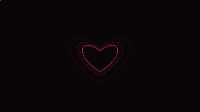 Minimalist red heart pulse animation on 4k black background, for romantic love, concepts valentine