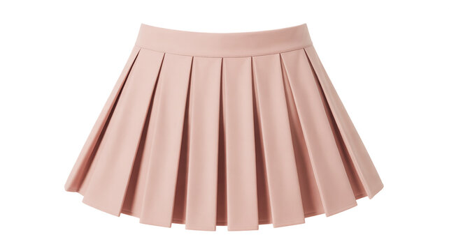 A high quality product photo of a soft pink pleated mini skirt isolated on a white background for contemporary fashion design display