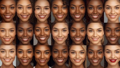 Obraz premium Diverse, stunning women of various backgrounds and ages, banner layout. Collection of close-up images.