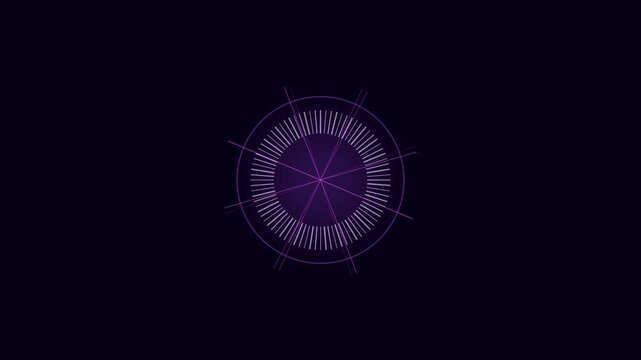 Purple digital hud circular interface with rotating radial scan lines for futuristic technology and data visualization motion animation 4k