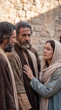Mother and Brothers of Jesus Standing Outside a Crowded House vertical video