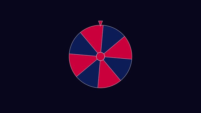 Spinning fortune wheel game with red and blue segments for interactive prize draws and random selection concepts animation 4k