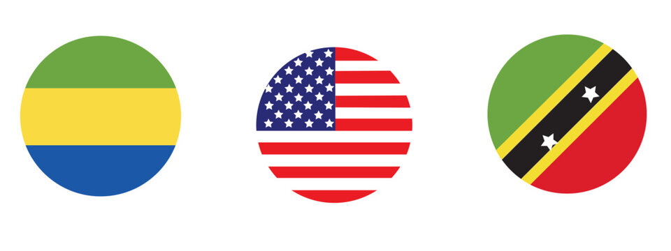 Circular country flags of gabon united states and saint kitts