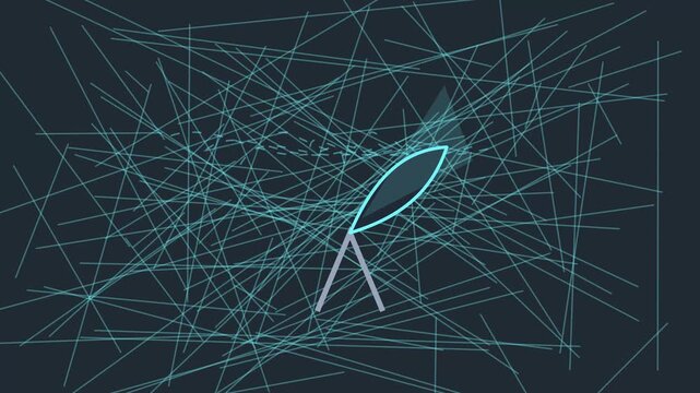 Abstract digital network connection with geometric leaf symbol and intersecting lines motion animation 4k