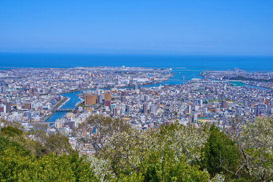 春の徳島県徳島市の眉山公園から南東側の徳島市街