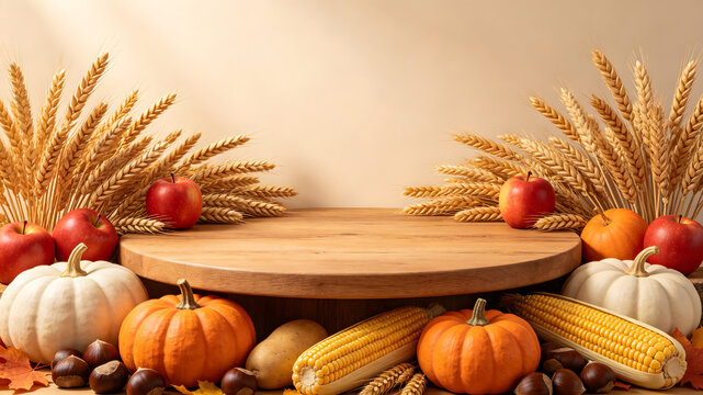 Golden autumn grain and fruit harvest scene