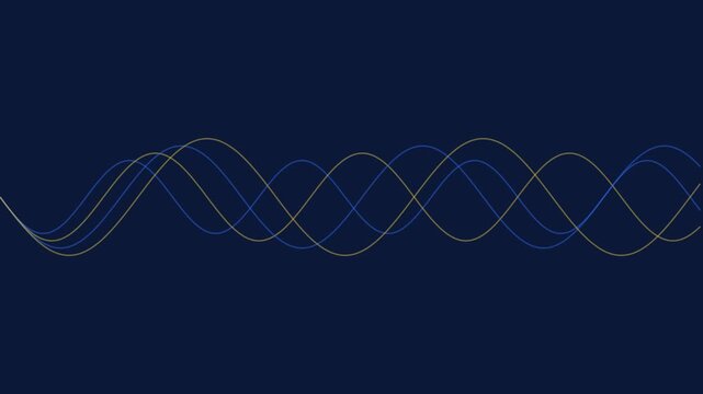 Abstract sine wave motion background, with intertwining blue, and gold lines, for modern digital, technology and data, visualization animation 4k