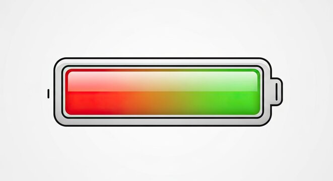 Horizontal battery icon with multicolored charge status level.