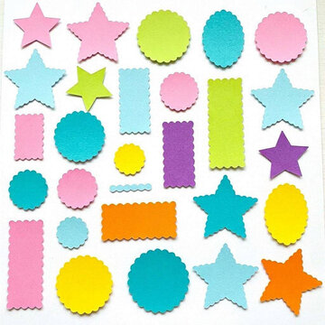 Colorful paper cutout shapes collection. Decorative craft stickers for scrapbooking design.