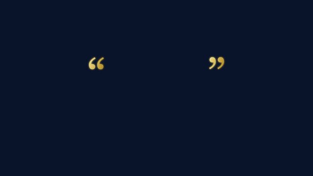 Gold quotation marks animation on dark blue 4k background, for presentations and, creative quotes