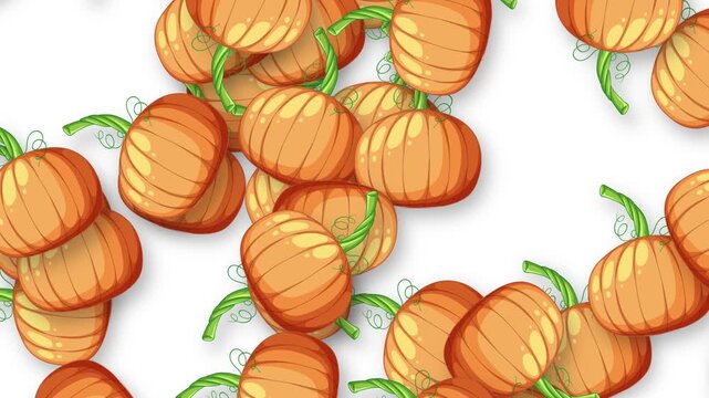 Animated Falling Orange Pumpkins Pattern on White Background