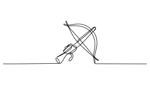 One continuous line illustration of an crossbow , isolated on white background.