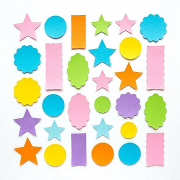 Colorful paper cutout shapes collection. Decorative craft stickers for scrapbooking design.