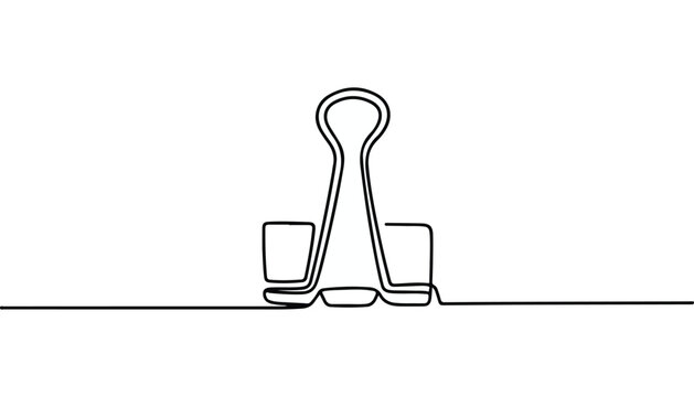 One continuous line illustration of an binder clip , isolated on white background.