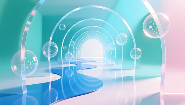 Transparent Arches Blue Fluid Abstract illustration background