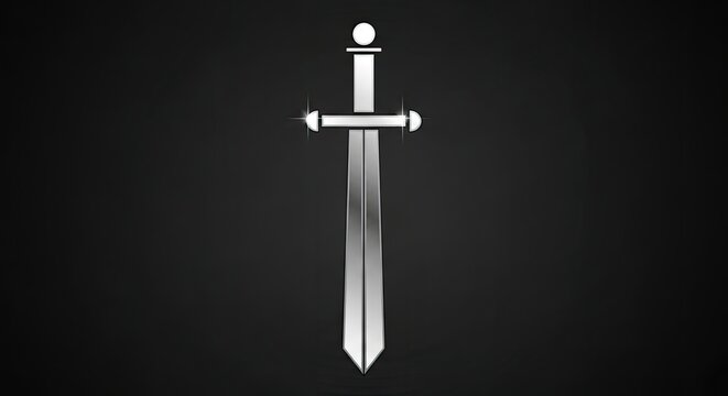 Medieval silver broadsword centered on black background.