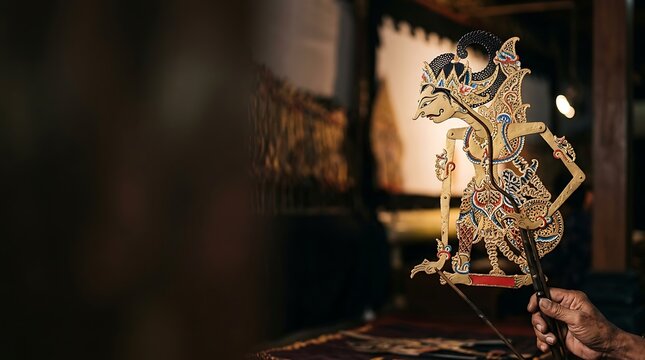 Traditional indonesian wayang kulit leather puppet performance