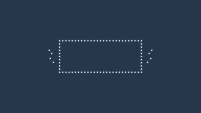 Minimalist animated dotted rectangle frame forming from floating particles on dark blue animation 4k background