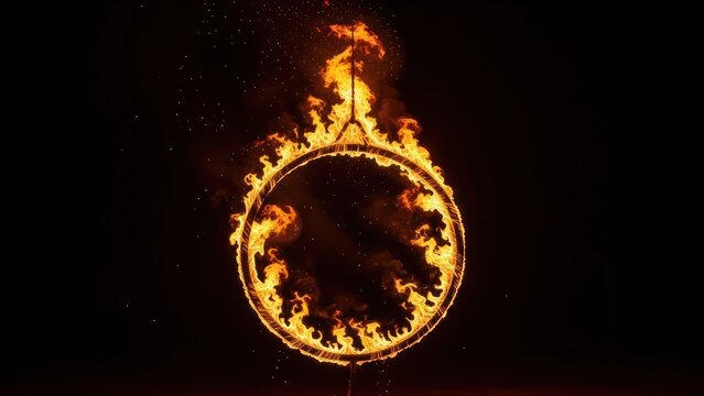 Burning Ring of Fire Suspended in Darkness with Sparks