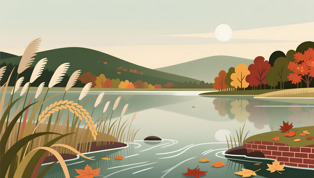 Autumn Equinox maple stream illustration background