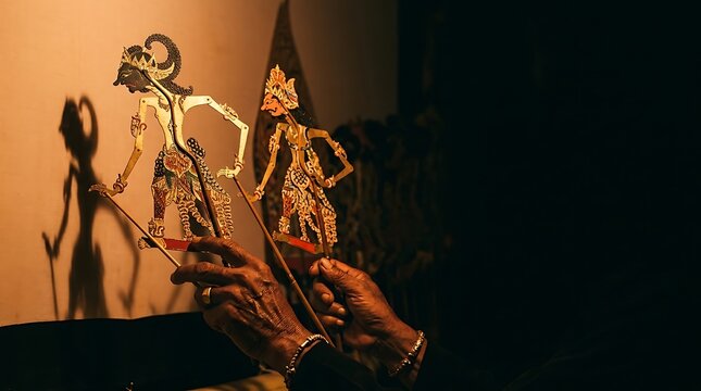 Traditional javanese wayang kulit shadow puppet performance