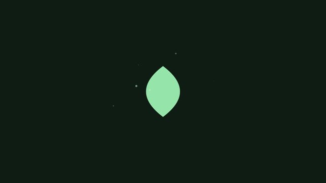 Minimalist green leaf animation with floating particles on 4k black background, nature ecology environment