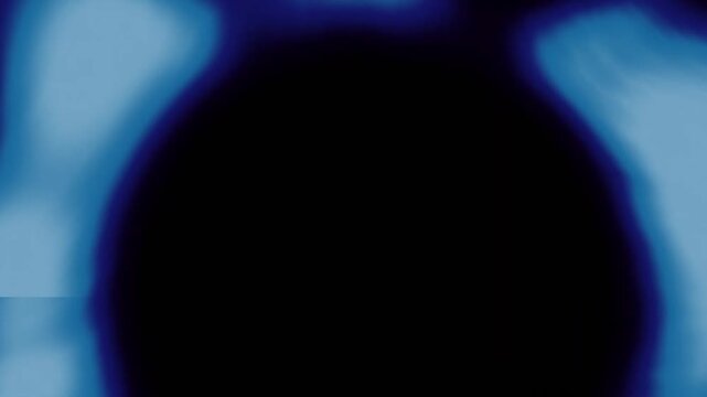 Bright blue glowing energy burst and digital glitch flash on black. Sci-fi anamorphic lens flare transition. Futuristic light leak overlay.