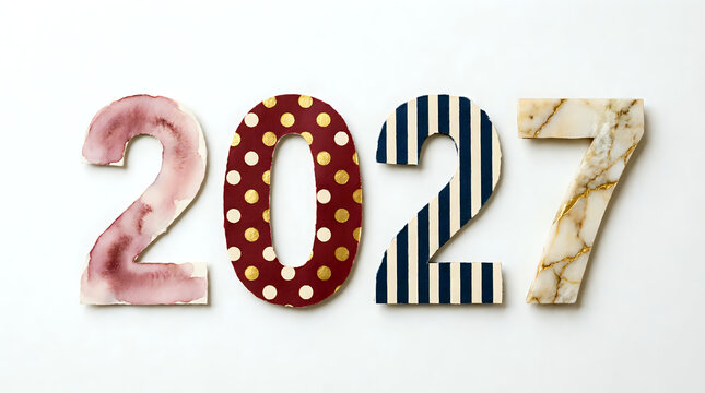 Celebratory Representation of the Year 2027 with Stylish and Diverse Textures on Each Number, Ideal for Calendar or Event Themes and Future Aspirations